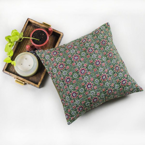 Green Kantha Cushion Cover
