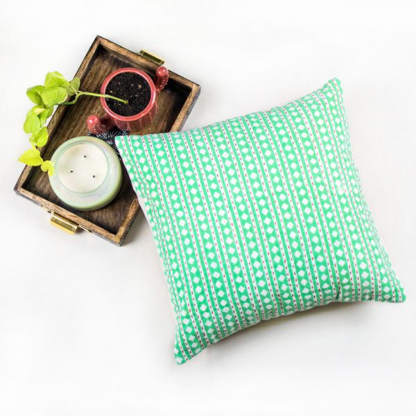 Mint Green Kantha Cushion Cover