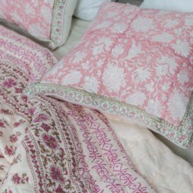 Pink and Gold Foil Hand Blocked Double Bed Quilt