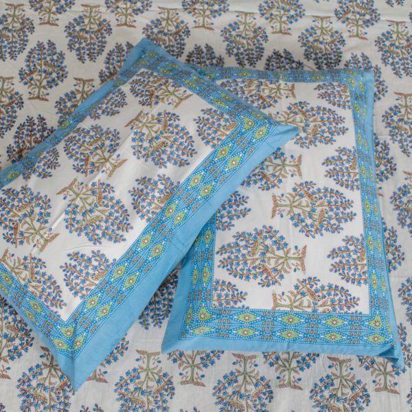 Tree Of Life Blue Ajrakh Handblocked Double Bedsheet