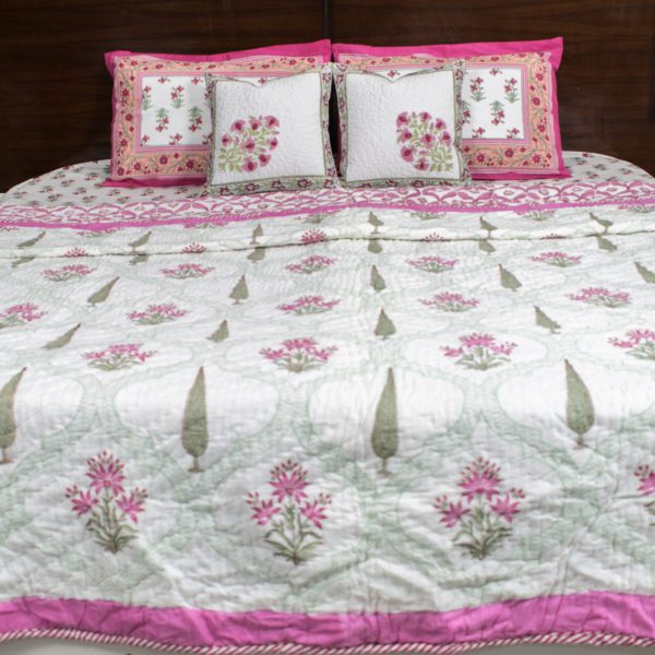 Reversible Floral Valley Jaal Hand Blocked Quilt