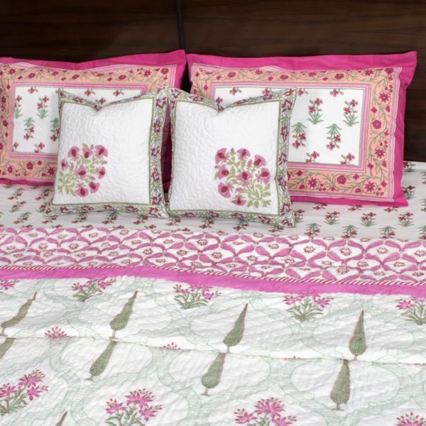 Reversible Floral Valley Jaal Hand Blocked Quilt