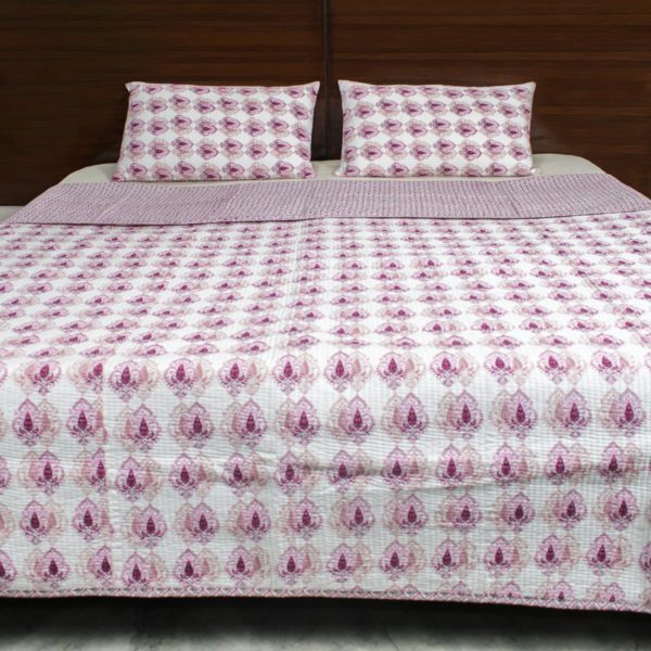 Pink Jaal Reversible Quilted Bedcover