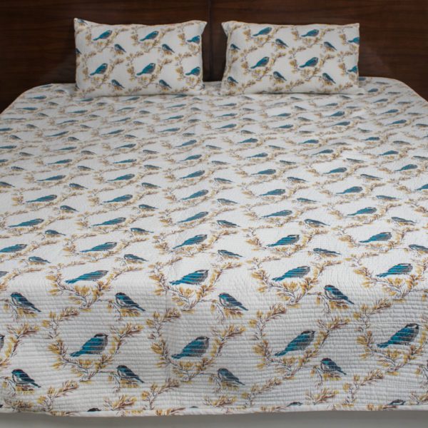 Blue Bird Heaven Jaipuri Reversible Bedcoevr