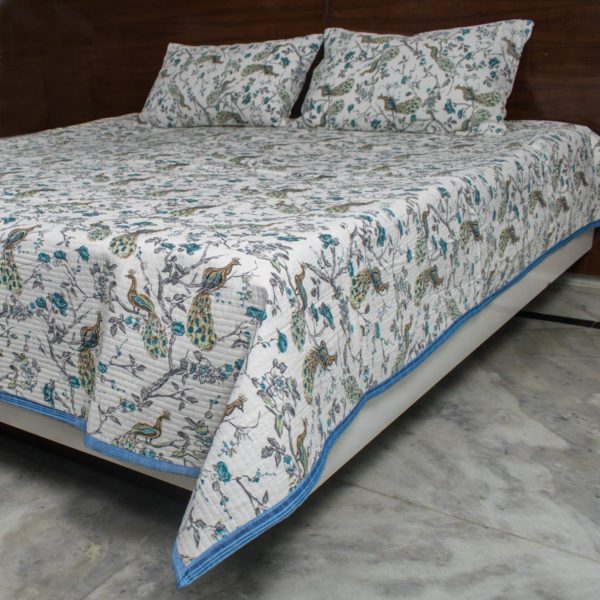 Blue Peacock Reversible Bedcover