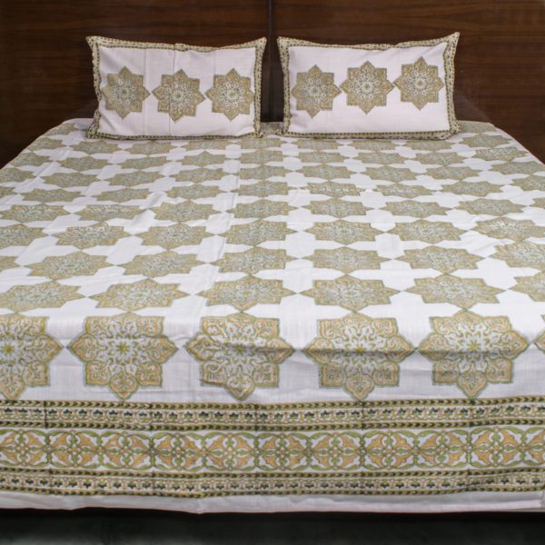 Pink and Green Jaipuri Hand Blocked Bedsheet