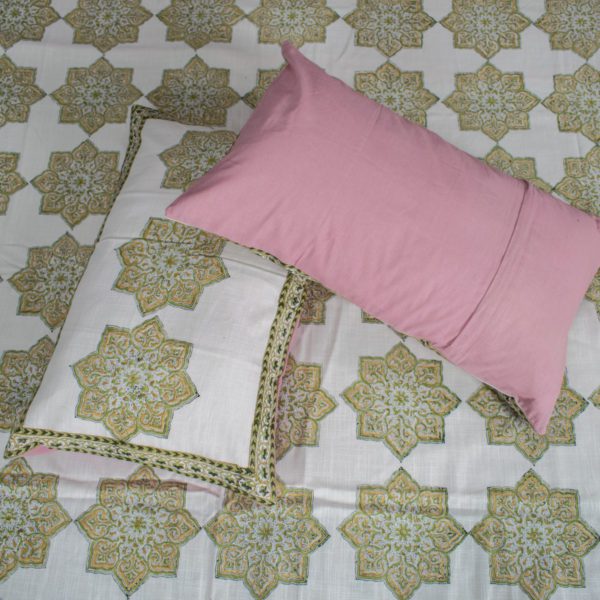 Pink and Green Jaipuri Hand Blocked Bedsheet