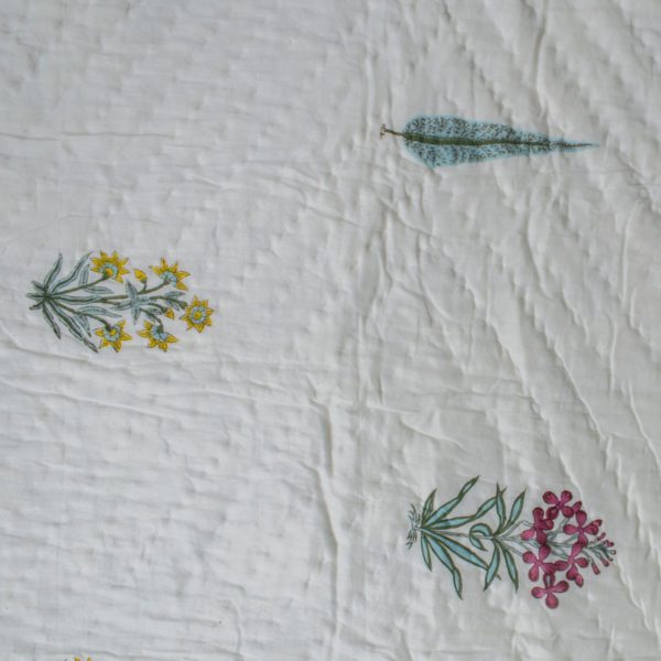 Reversible Pink and Green Floral Motifs Hand Blocked Quilt