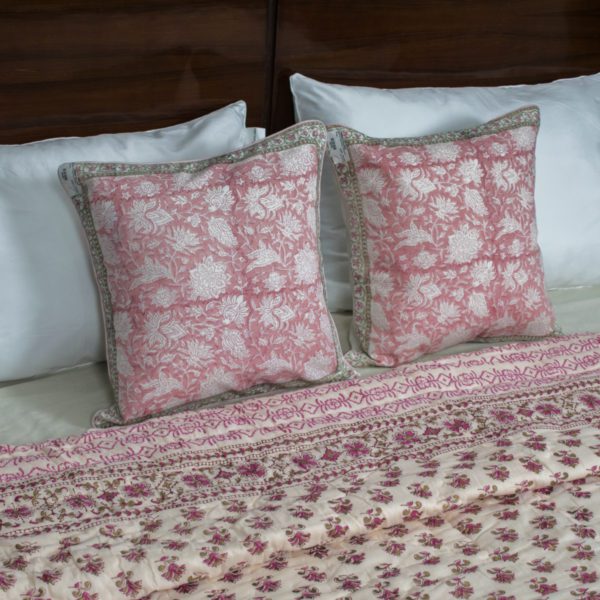 Pink and Gold Foil Hand Blocked Double Bed Quilt