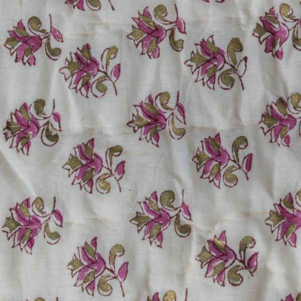 Pink and Gold Foil Hand Blocked Double Bed Quilt