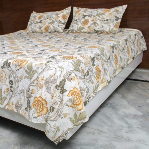 Sanganeri Floral Block Print Double Bedsheet