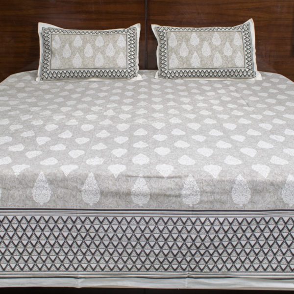 Gray Paisley Print Block Print Double Bedsheet