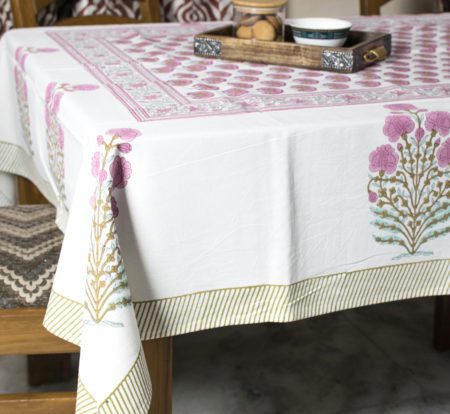 Pink Garden Canvas 6 Seater Table Cloth