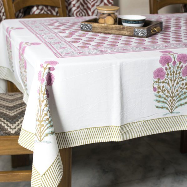 Pink Garden Canvas 6 Seater Table Cloth