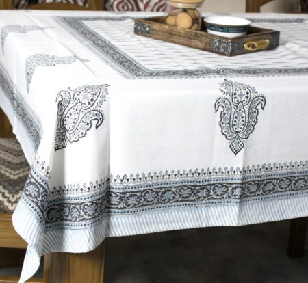 Gray and Blue Canvas 6 Seater Table Cloth